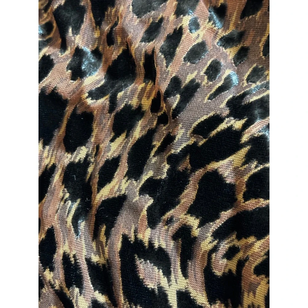 Free People Blouse XS Beige Leopard Print Velvet Burnout Button Front NWT